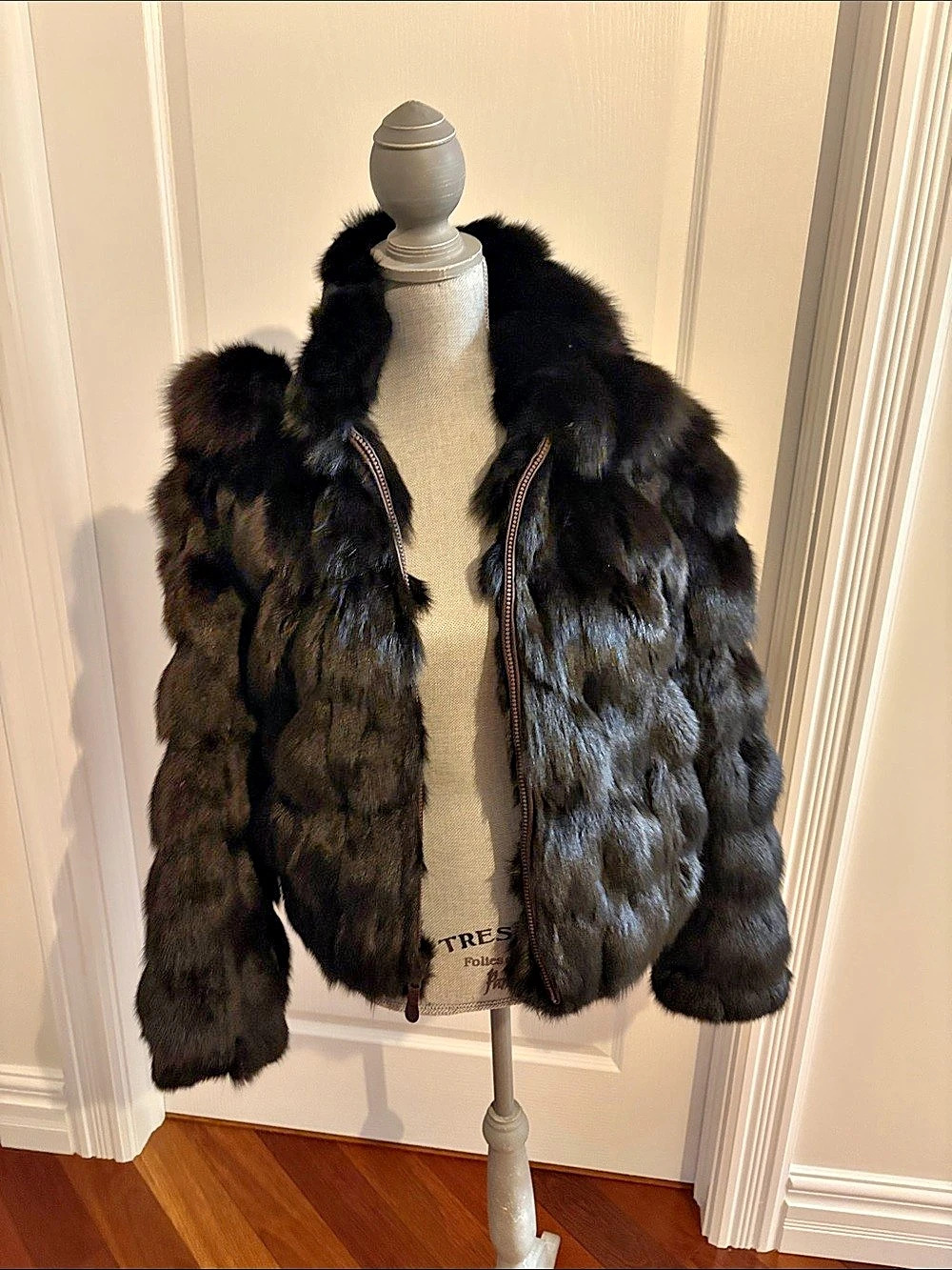 Budie Alaskan Genuine BlackBrown Fox Fur Hooded Jacket S - Y2K Pom Pom Luxe